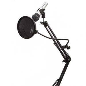 ATR2100 microphone on a stand with a pop filter