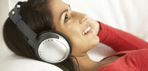 Woman relaxing listening to music