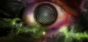 Psychedelic hypnosis swirl eyeball optical illusion